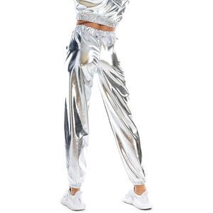 Shiny Metallic High Waist Stretchy Jogger Pants, Medium, 8G-188B001